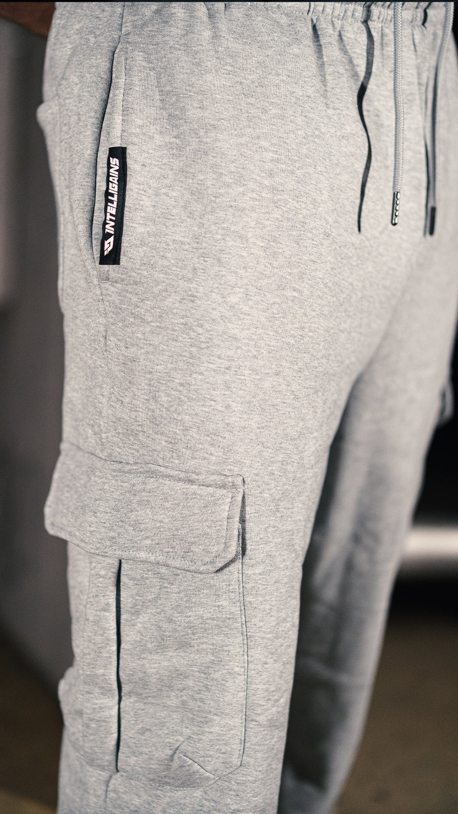 NO EXCUSES Cargo Jogger made of fleece in Grey, front view on the model