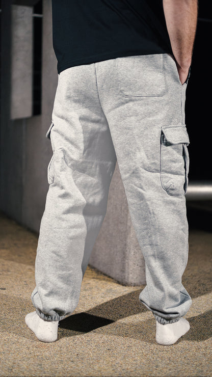 NO EXCUSES Cargo Jogger in Grey, side view with cargo pocket