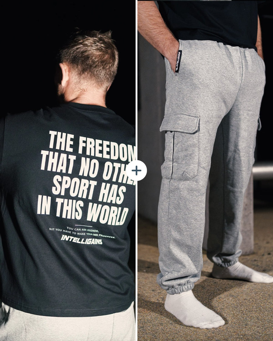 Outfit Set: FREEDOM Cropped Oversize Shirt and NO EXCUSES Cargo Jogger